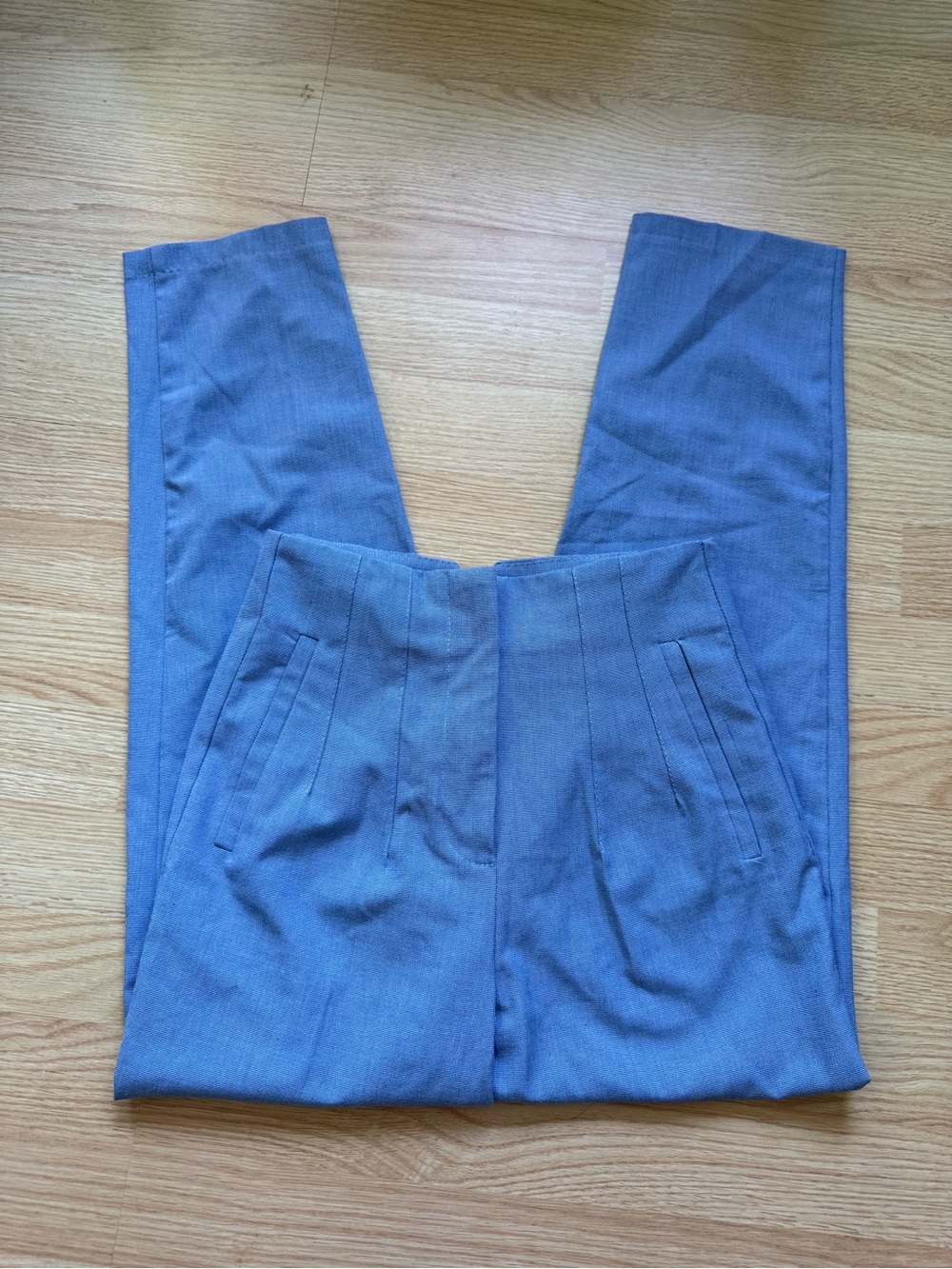 Blue High-Waist Pleated Trousers